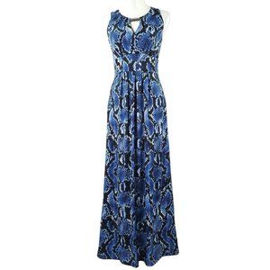 DR Collection Maxi Dress Blue Black Size XS Sleeveless Snakeskin Print Stretch